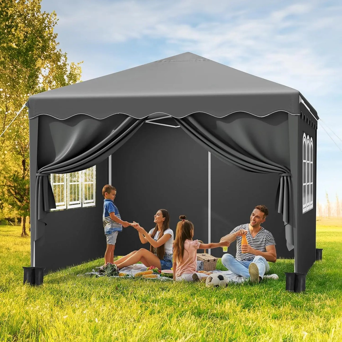 Pop up Canopy with Sidewalls,Outdoor Winter Gazebo, 10'X10'(3X3M) Party Tent, Adjustable Leg Heights, Windows, Wheeled Carry Bag