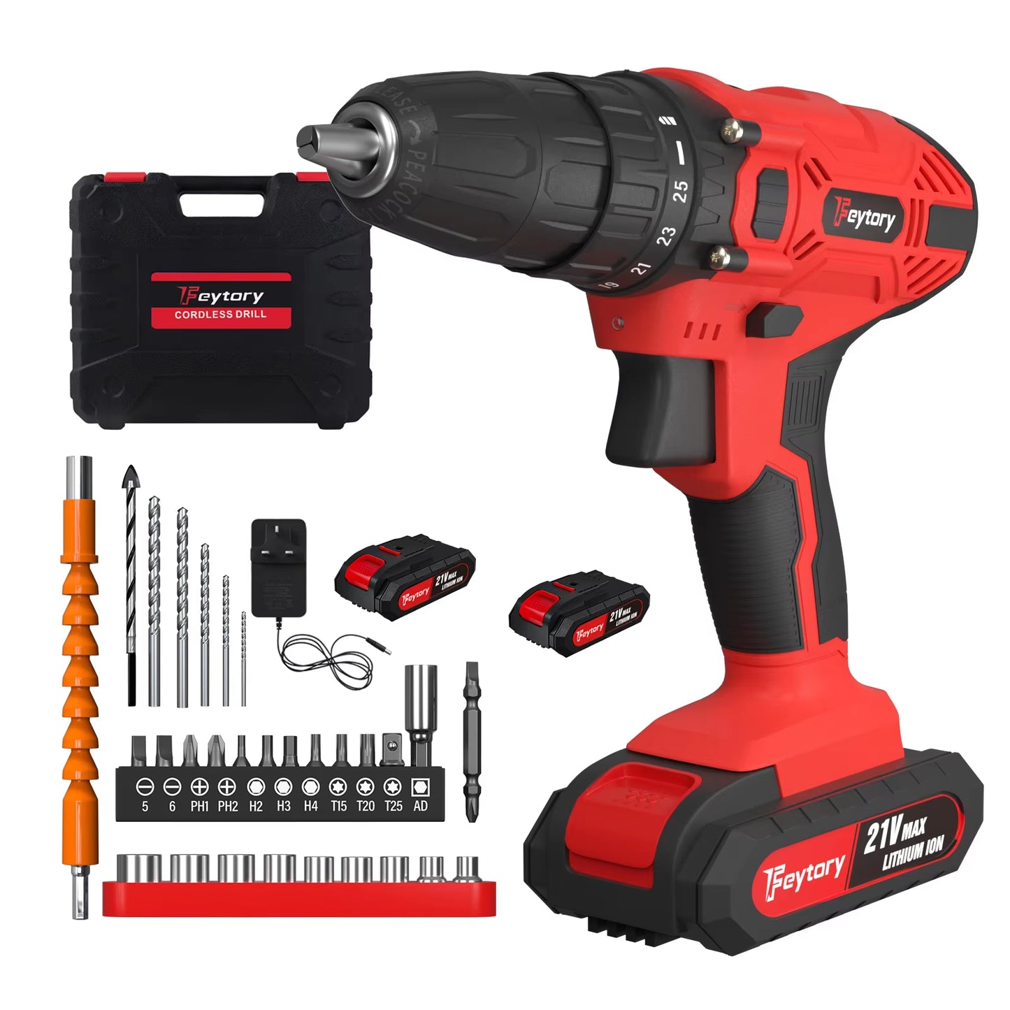 Powerful 21V Cordless Electric Drill with 1500mAh Battery - 25+1 Torque Settings, 45Nm Screwdriver Kit, Versatile Combi Drill 3/8