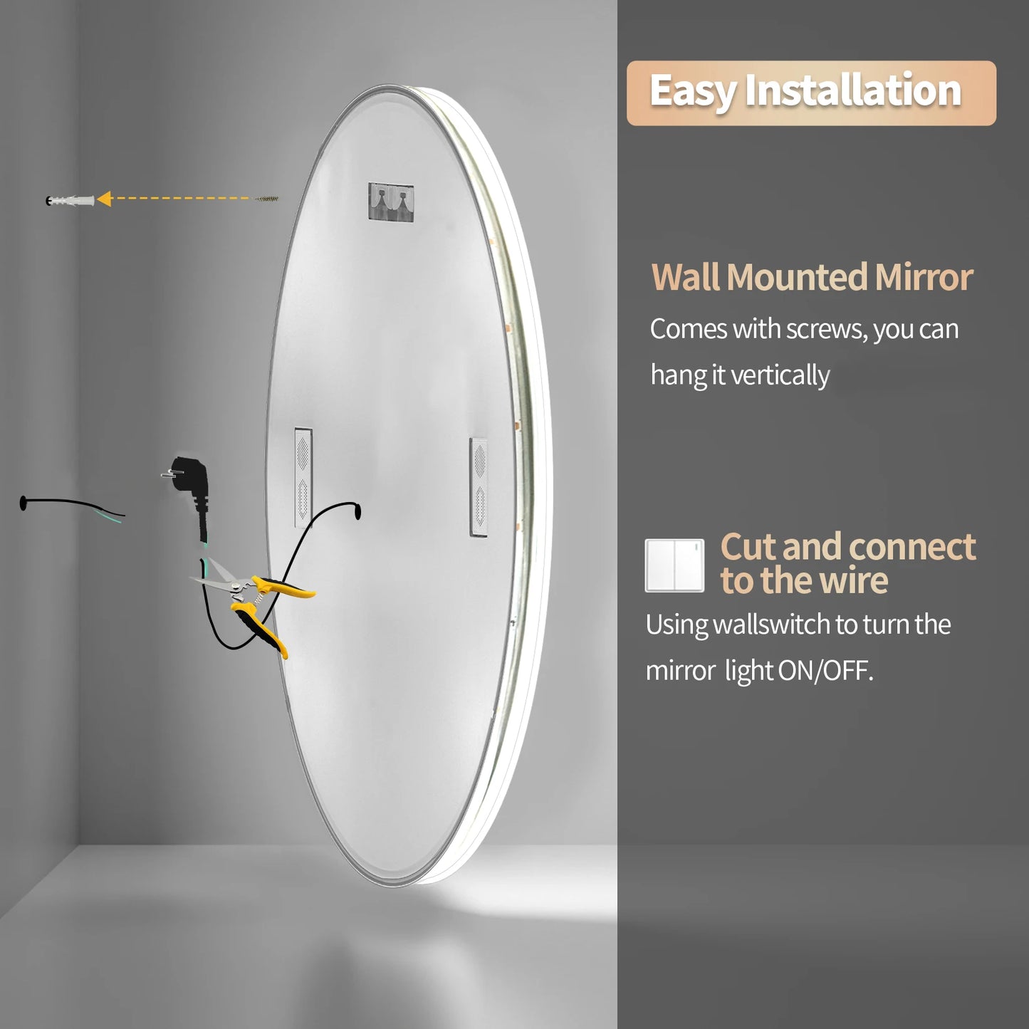 32" x 32" Wall-Mounted LED Bathroom Mirror with Dimmable 3-Color Lighting, Bluetooth Speaker, Anti-Fog Feature, and Memory Function