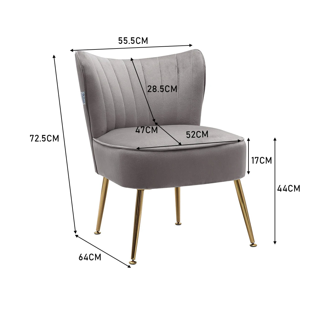 Velvet Cocktail Accent Chair, Grey