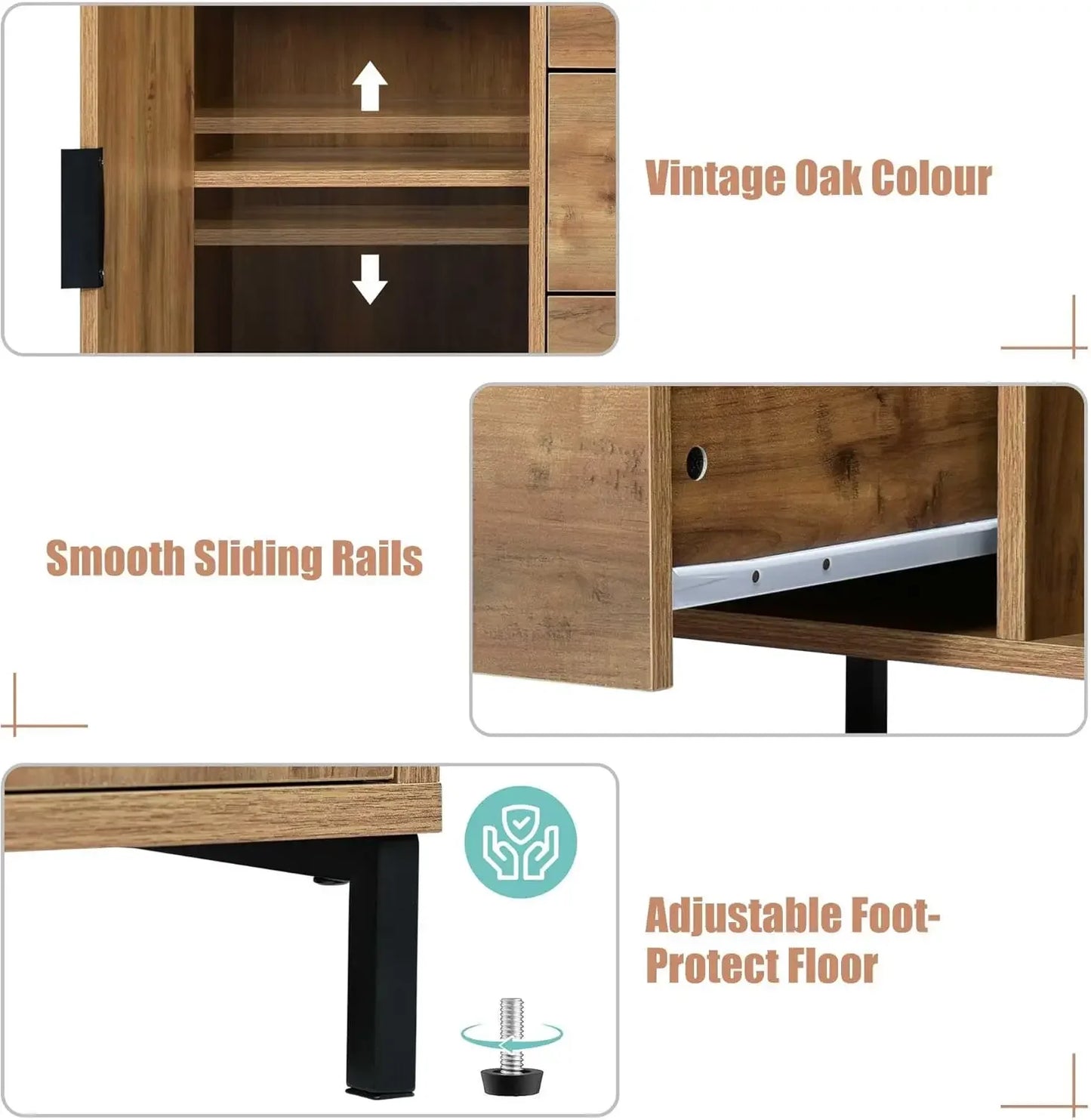 Sideboard Cabinet for Living Room Chest of Drawers with 2 Doors and 3 Drawers Adjustable Shel 40D X 120W X 76H Centimetres