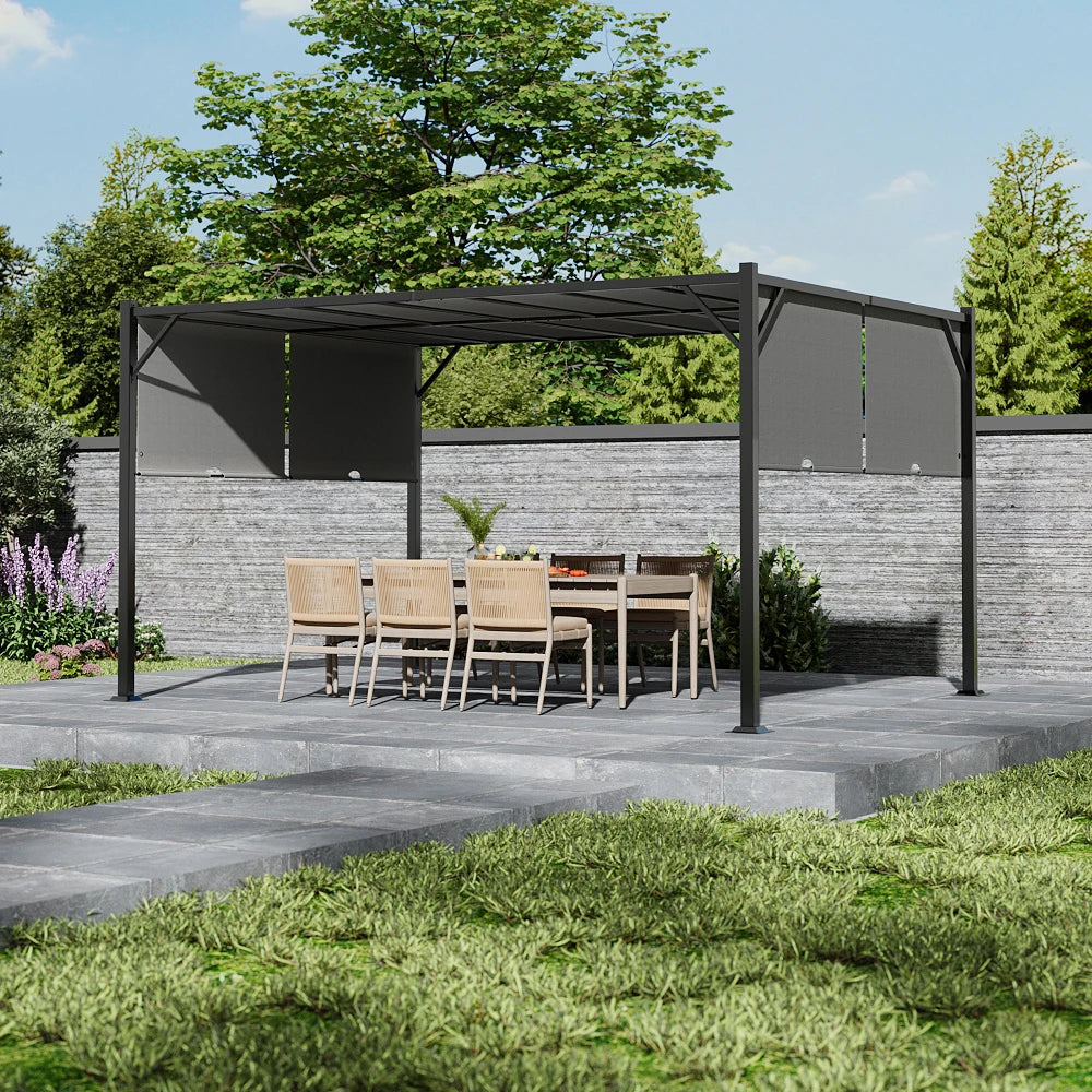 Outdoor Retractable Pergola with Canopy for Garden and Patio - Modern Classic Sunshade and Decorative Shelf