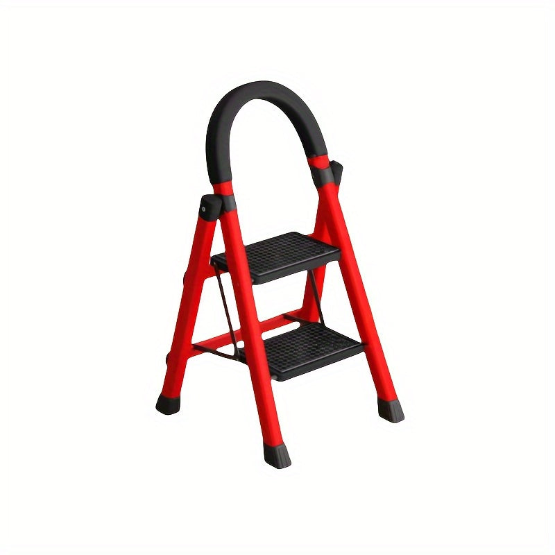 Adjustable Portable Step Stool - Telescopic Folding Aluminium Ladder  Red & Black