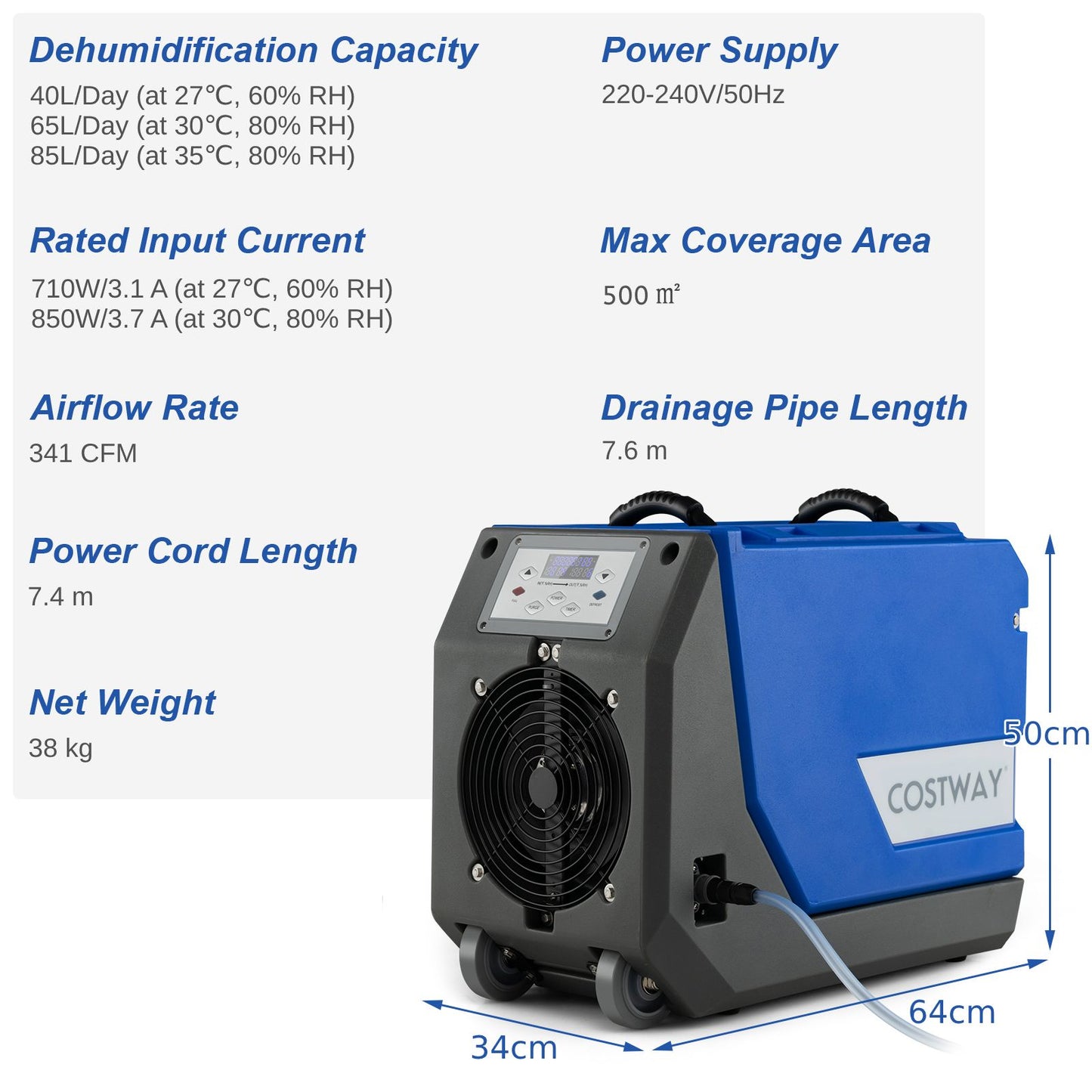 High-Efficiency 85L/Day Commercial Dehumidifier with Pump & 24-Hour Timer