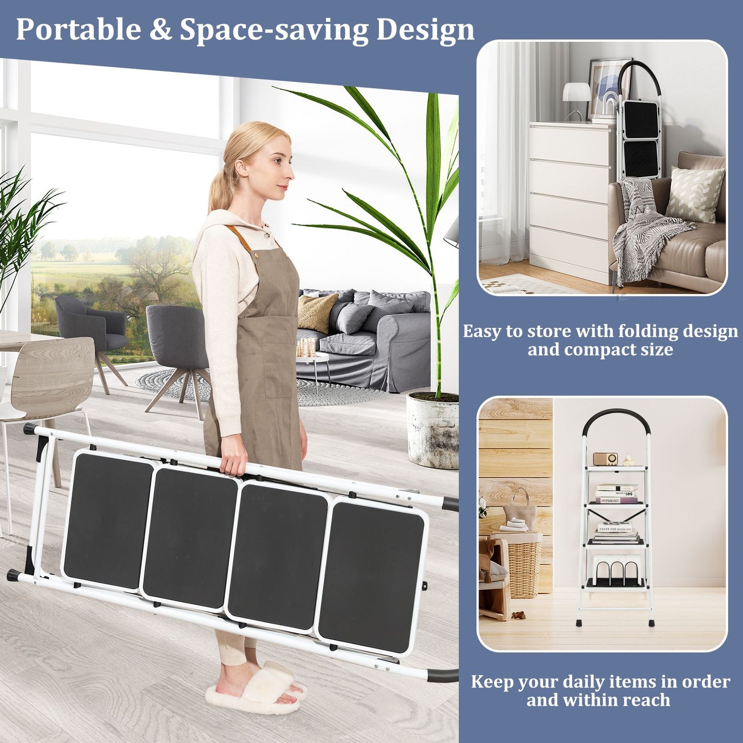 Folding anti Slip 4 Step Ladder with Extra Wide Platform