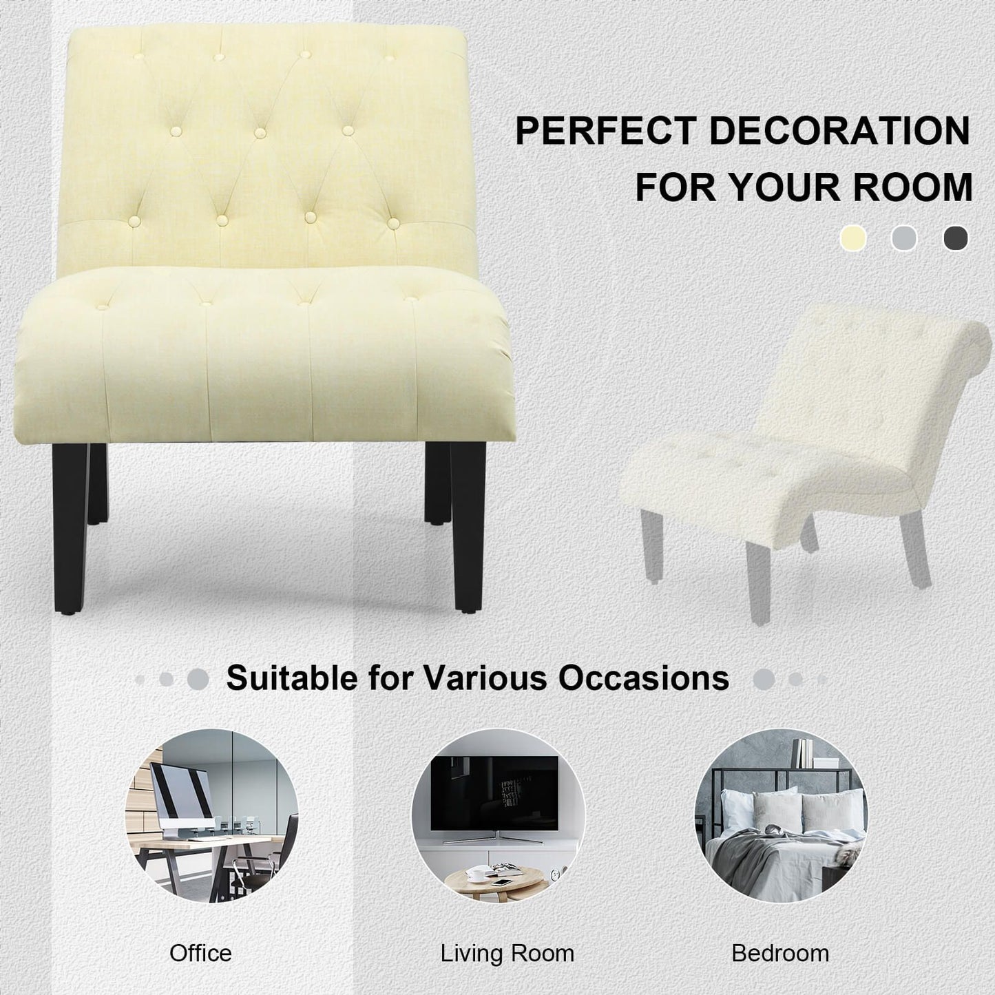 Modern Upholstered Accent Chair with Button Tufted Linen Fabric