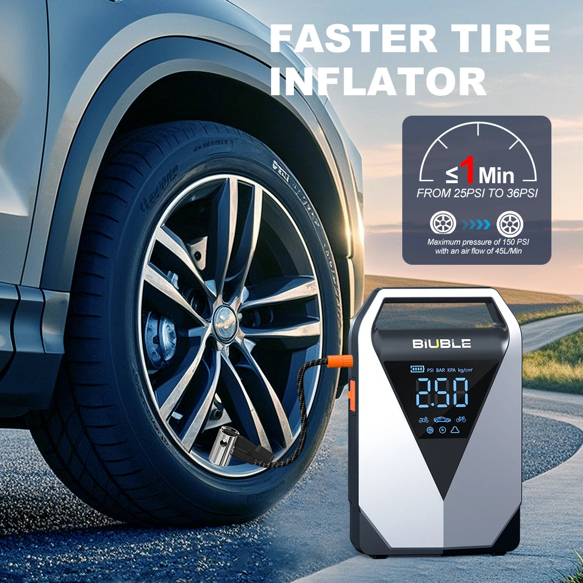 4 in 1 Car Jump Starter Air Pump 150PSI Air Compressor Tire Pump 12000Mah Battery Booster Pack 3000A Car Booster Starting Device