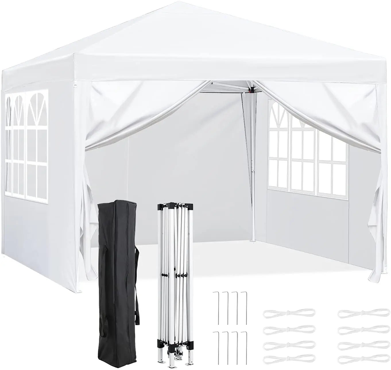 Pop up Canopy with Sidewalls,Outdoor Winter Gazebo, 10'X10'(3X3M) Party Tent, Adjustable Leg Heights, Windows, Wheeled Carry Bag