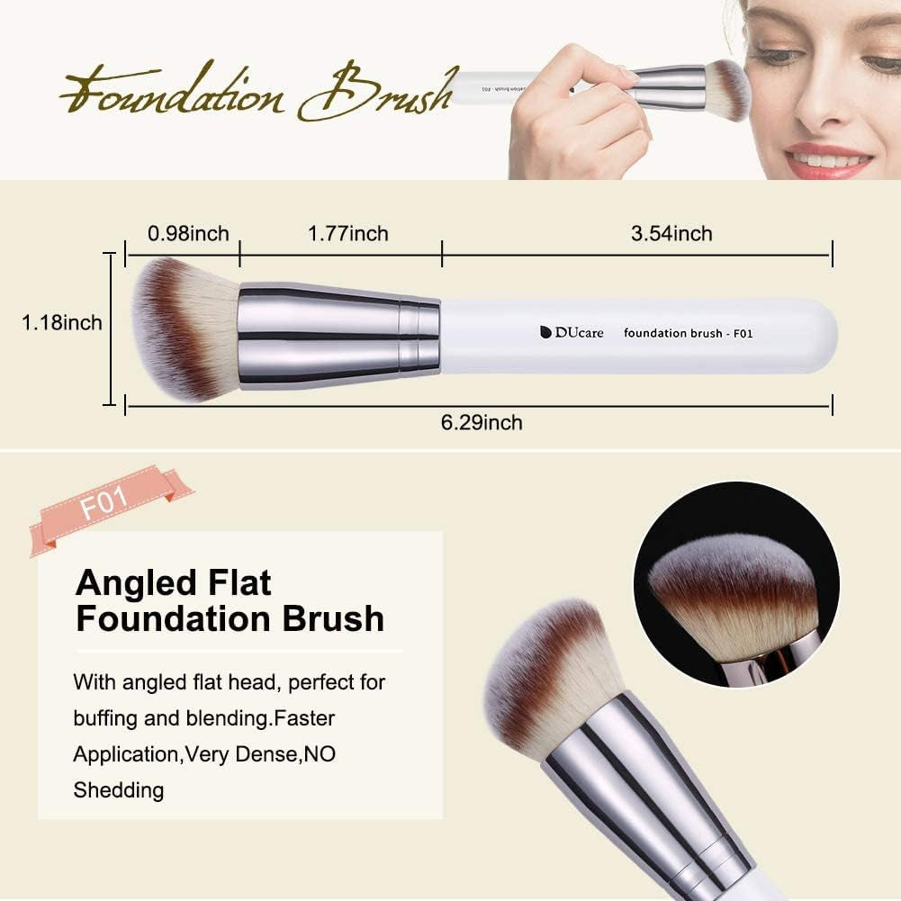 Essential Travel Makeup Brush Set - 3 Pcs Kabuki, Powder, and Concealer Brushes for Flawless Application - White