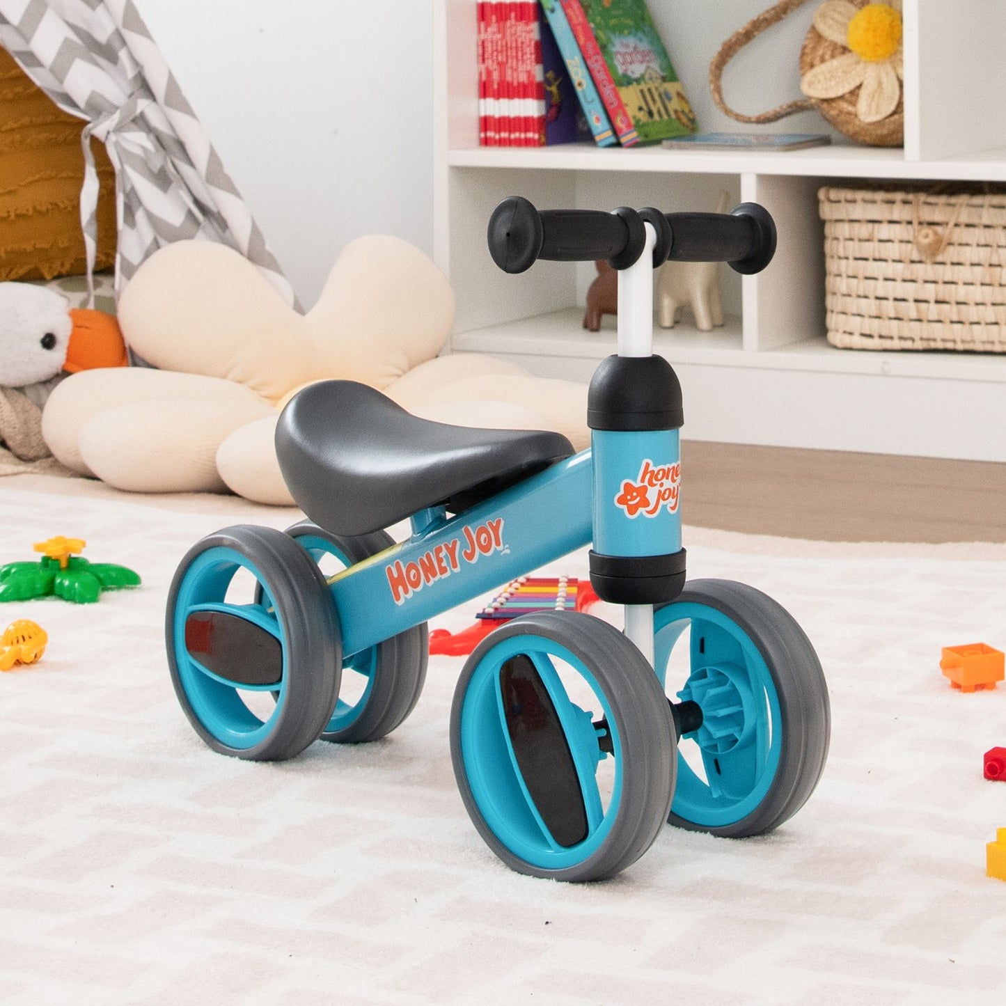 Baby Balance Bike with 4 Wheels and Limited Steering