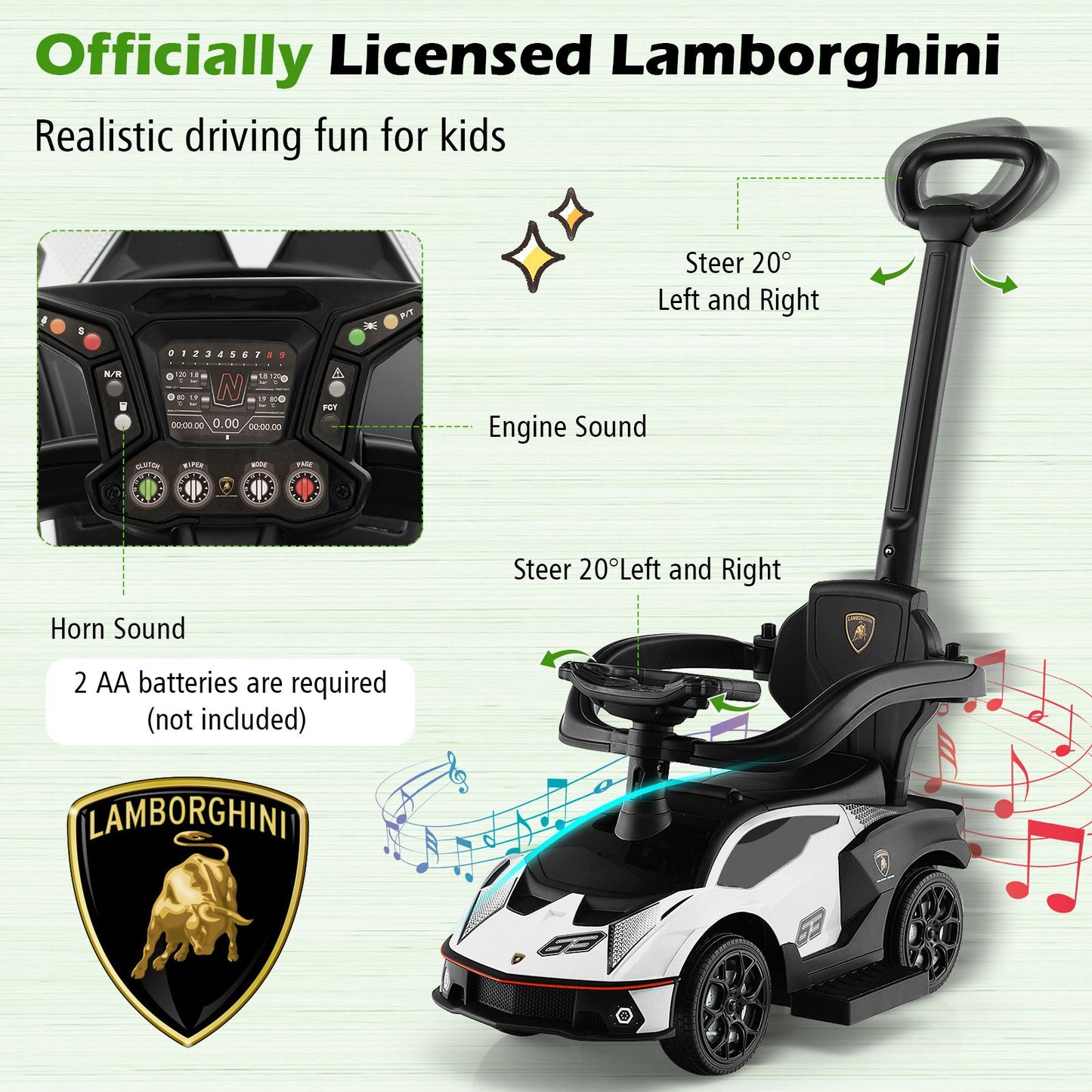 Luxury Lamborghini Ride-On Car for Kids with Convenient Push Handle