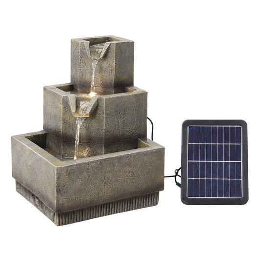 Contemporary Multi-Tier Garden Fountain with Integrated LED Lighting