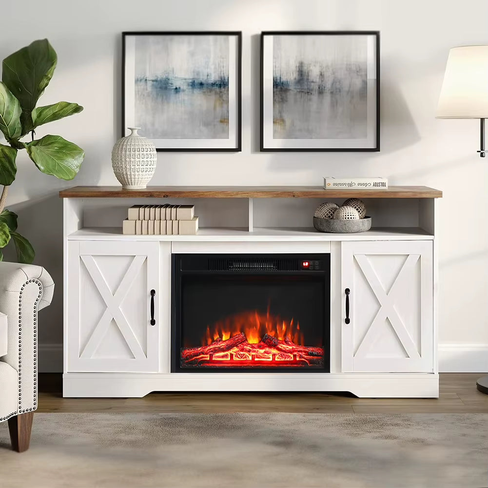 Recessed Electric Fireplace TV Stand with Timer and Remote Home Decoration