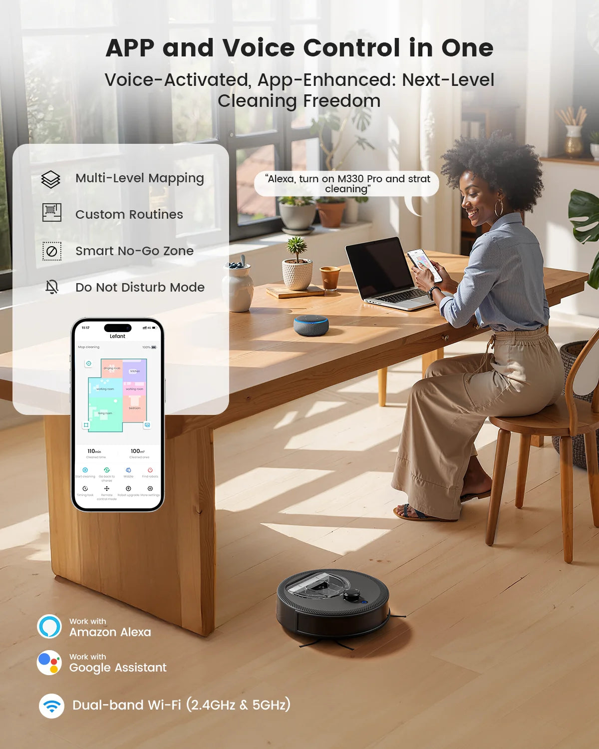 M330 Pro M330S Robot Vacuum and Mop Combo, 5000Pa,Dtof Lidar Navigation, Alexa/Google/Wifi,Ideal for Pet Hair