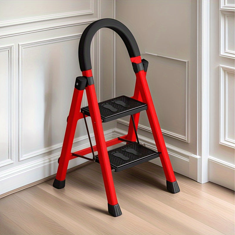 Adjustable Portable Step Stool - Telescopic Folding Aluminium Ladder  Red & Black