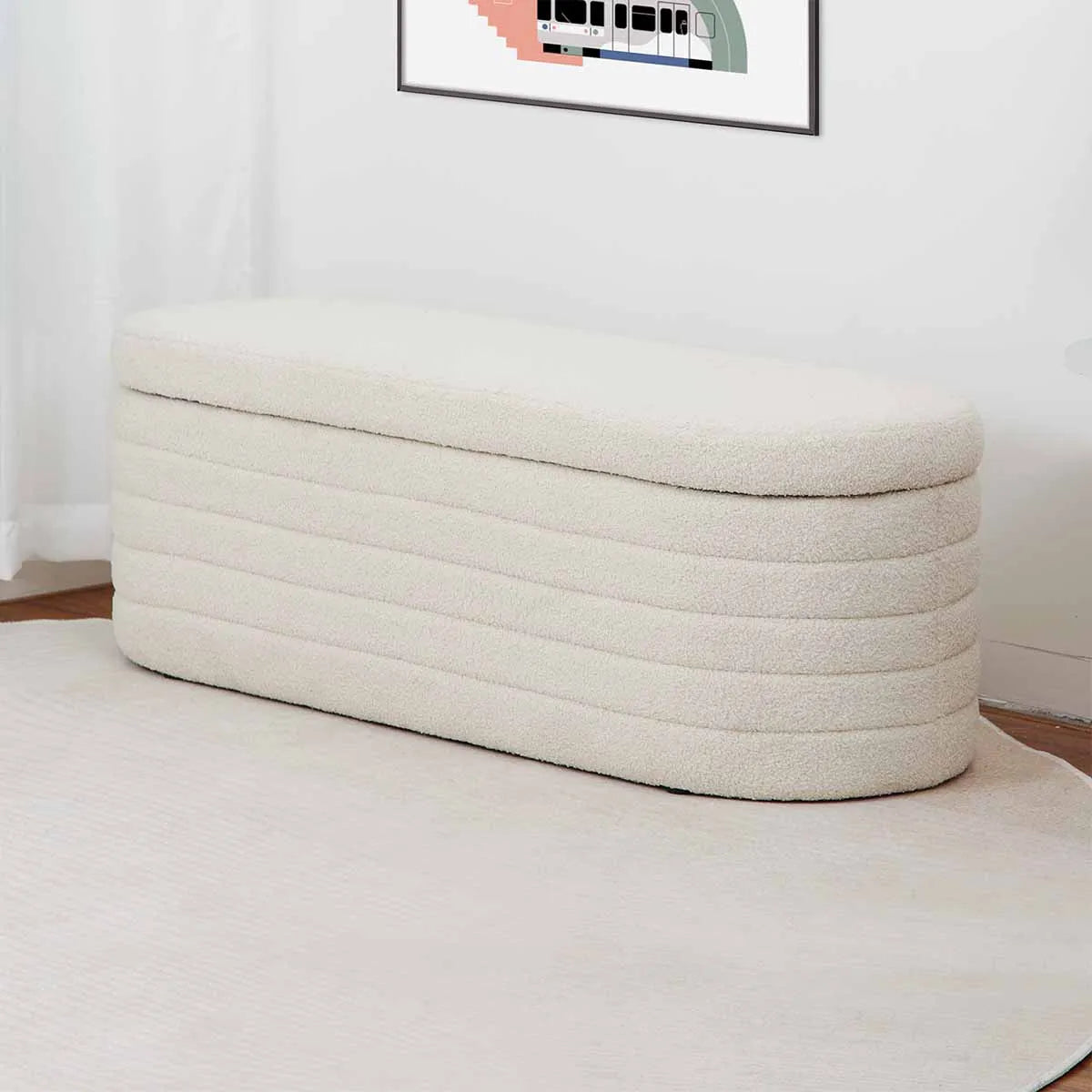 Chic Teddy Upholstered Ottoman Storage Bench - Stylish Boucle Footstool for Bedroom, Living Room & Entryway