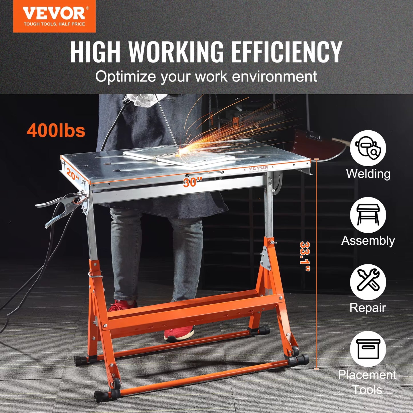 Versatile Foldable Welding Table - Adjustable Height Portable Workbench with Steel Top (18/20/24 Inch)