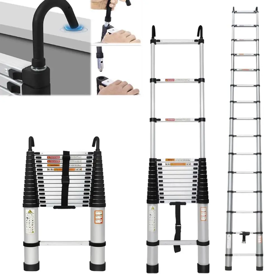 6.2M/20.3FT Heavy Duty Telescopic Ladders with Hooks 14 Steps for Multi-Purpose Indoor Outdoor Work