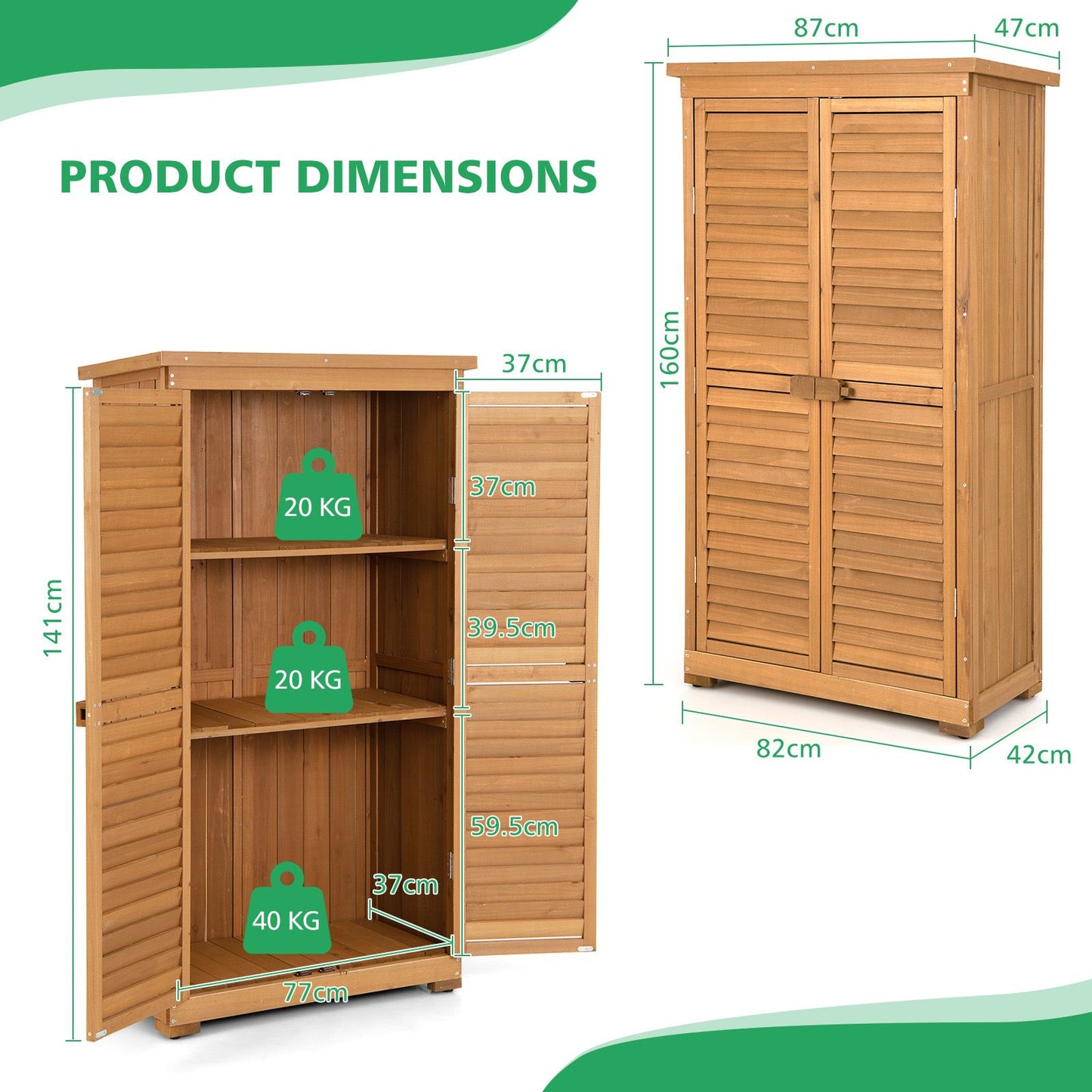 Outdoor Wooden Storage Shed with 3 Removable Shelves for Garden Deck