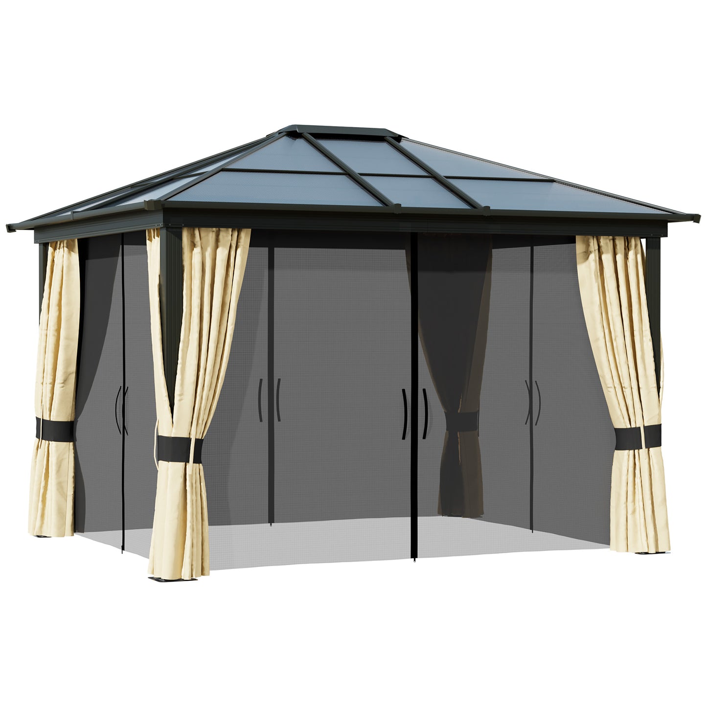 3.6m x 3m Outdoor Aluminium Alloy Gazebo with LED Solar Lights - Beige