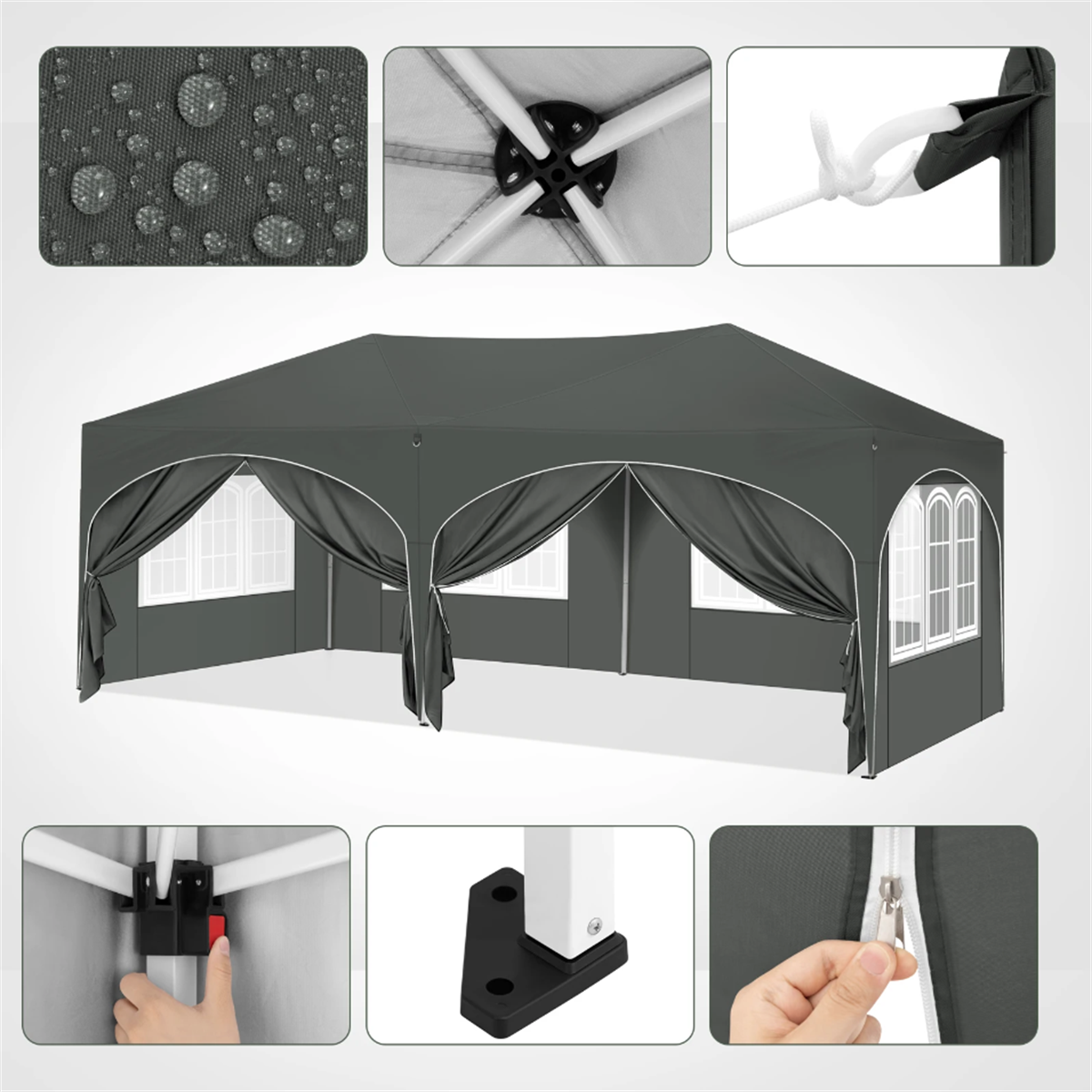 Durable 3x6m Grey Party Tent – Waterproof & UV-Resistant with Instant Setup