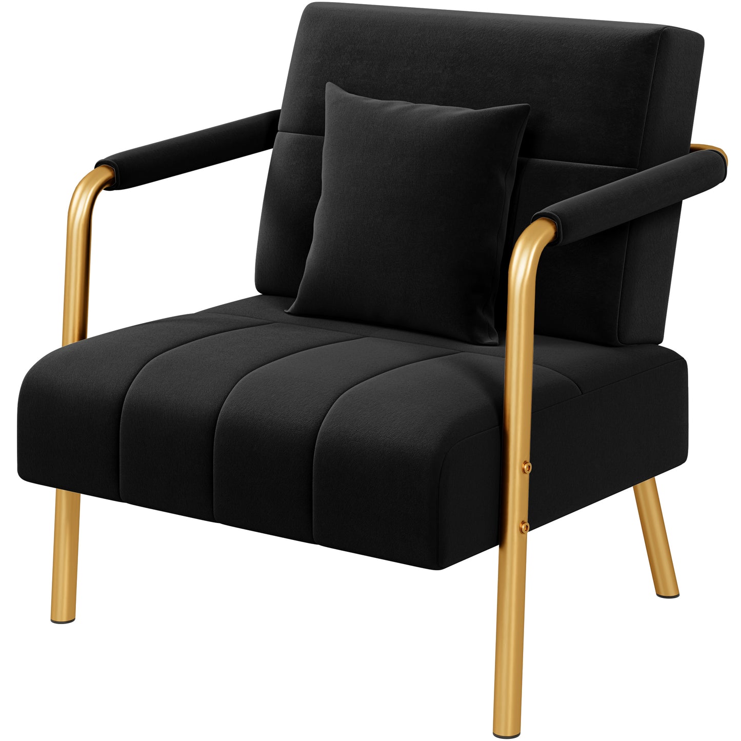 Accent Chair, 75.5 cm Wide Velvet Upholstered Accent Bedroom Chair with Gold Metal Frame & Cosy Pillow, Modern Design