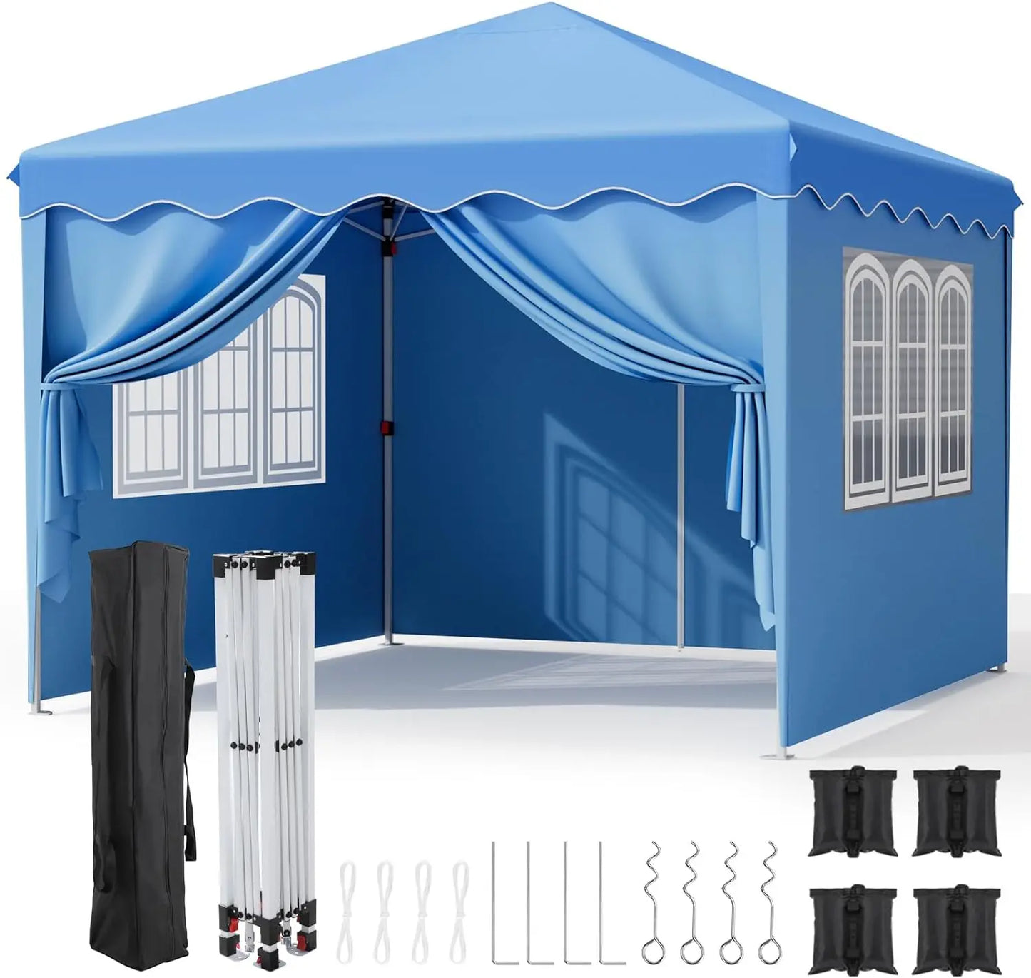 Pop up Canopy with Sidewalls,Outdoor Winter Gazebo, 10'X10'(3X3M) Party Tent, Adjustable Leg Heights, Windows, Wheeled Carry Bag