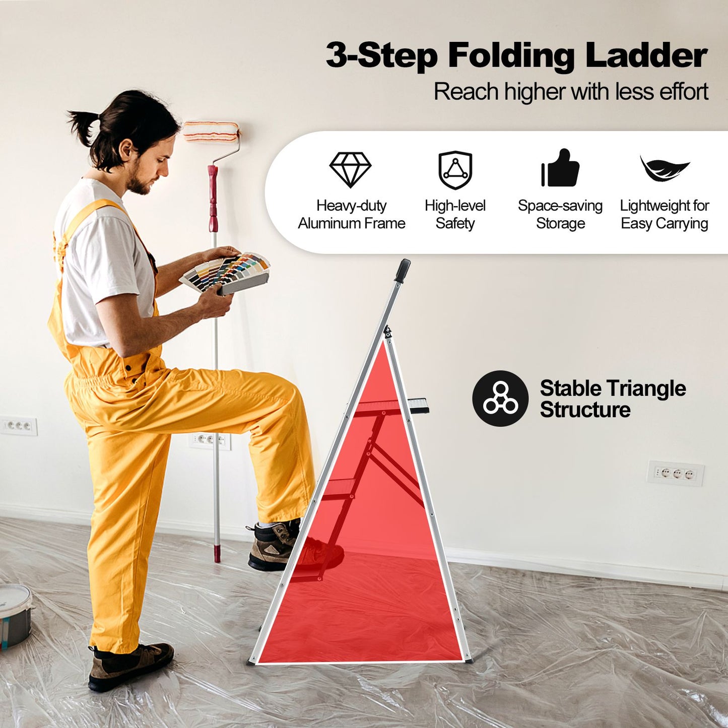 Aluminum Folding Step Stool with Non-Slip Pedal and Footpads