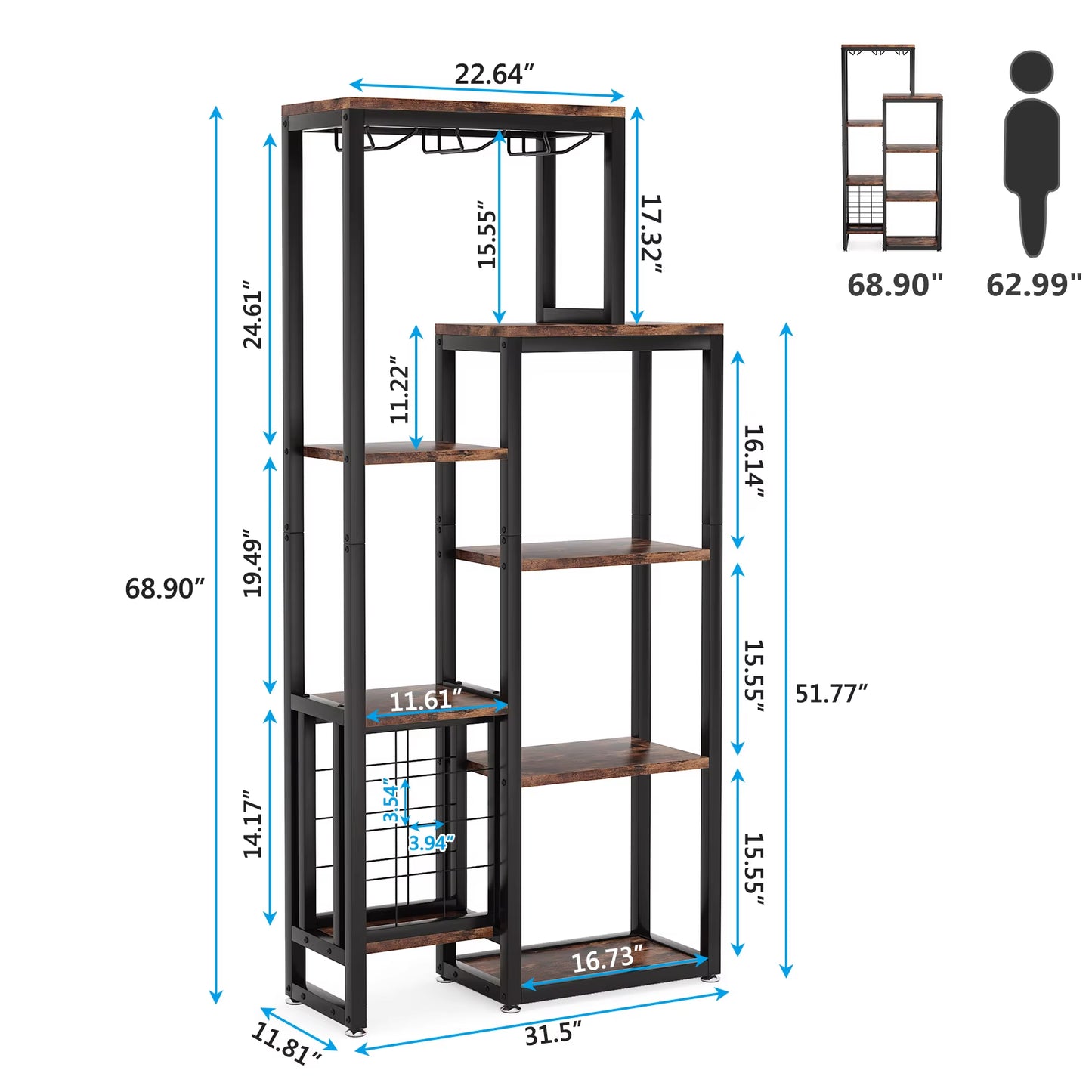 Stylish 5-Tier Freestanding Wine Rack with Glass Holder - Industrial Wine Storage & Display Shelf