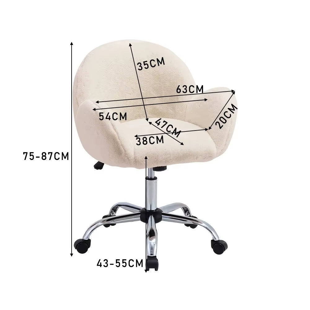 White Comfy Plush Swivel Office Chair Adjustable Height
