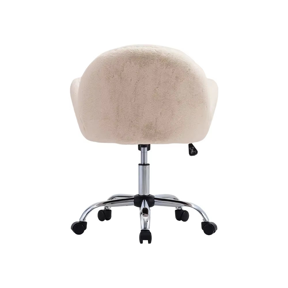 White Comfy Plush Swivel Office Chair Adjustable Height