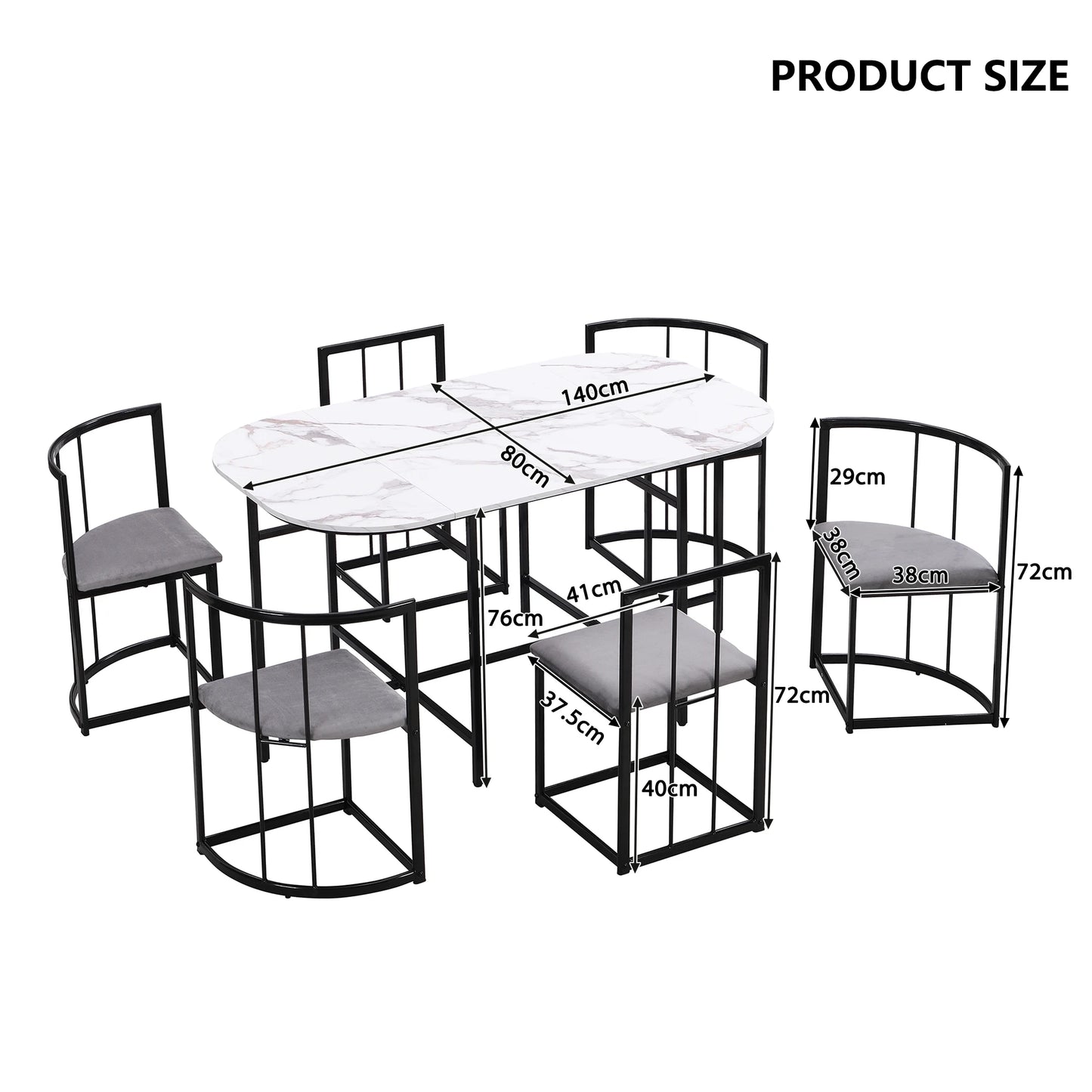 Stylish Six Chair Dining Table Set – Modern White with Upholstered Chairs and Iron Frame