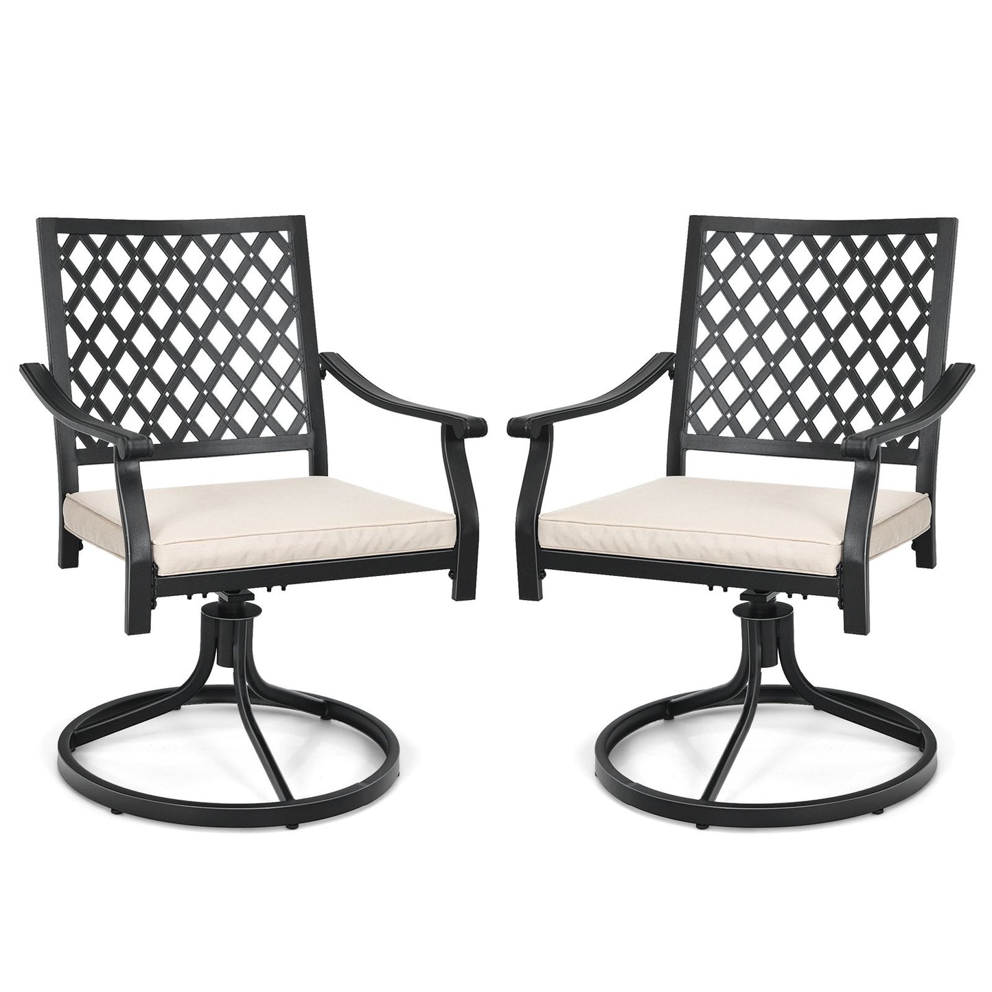 2 Pieces Outdoor Swivel Chair Patio Bistro Dining Chair Set with Soft Seat Cushion