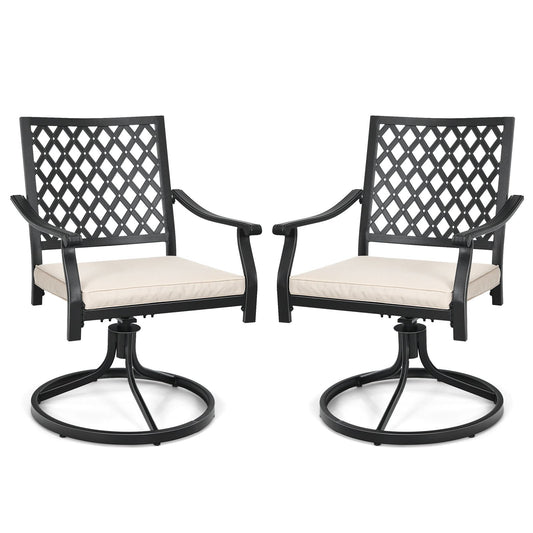 2 Pieces Outdoor Swivel Chair Patio Bistro Dining Chair Set with Soft Seat Cushion