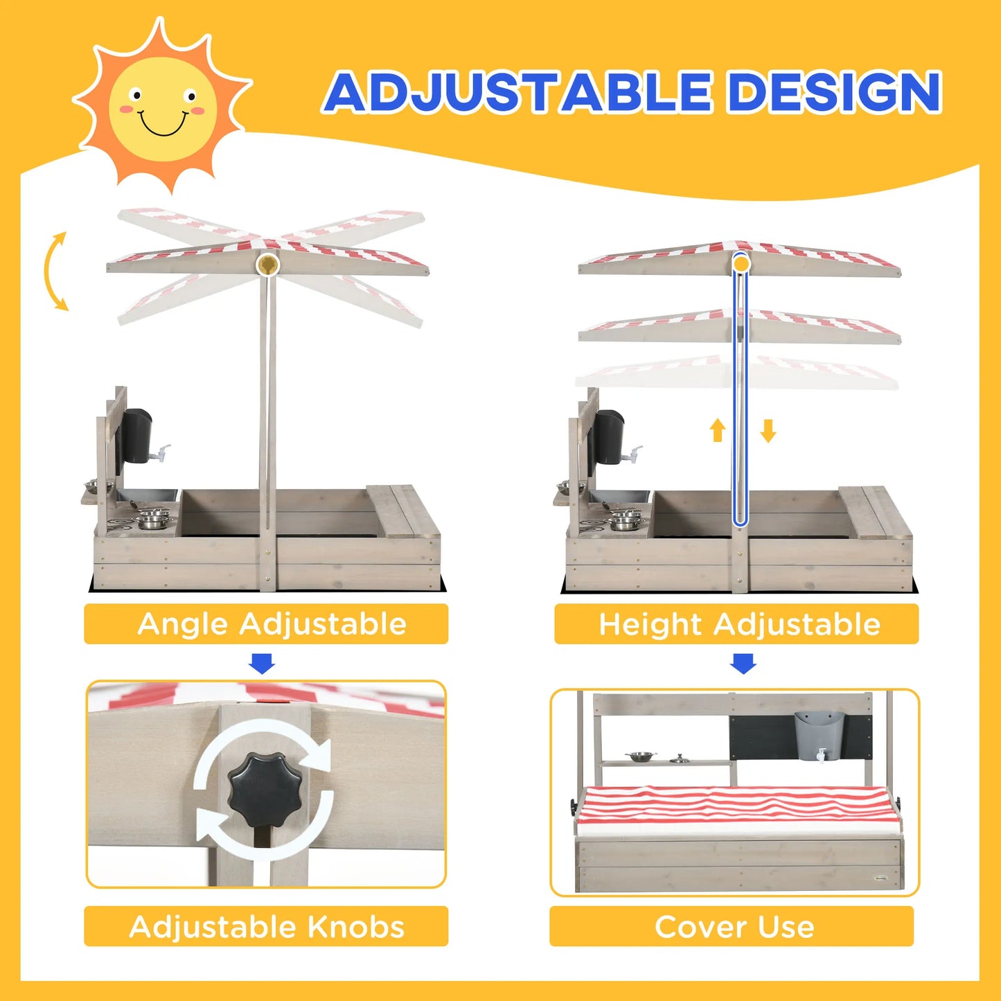 Deluxe Outsunny Wooden Sandbox for Kids with Canopy, Kitchen Accessories, Seating, and Storage - Perfect for Outdoor Fun!