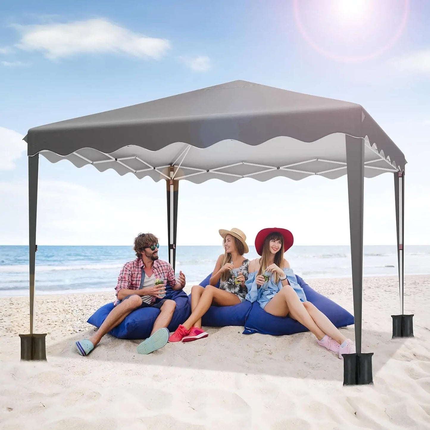 Pop up Canopy with Sidewalls,Outdoor Winter Gazebo, 10'X10'(3X3M) Party Tent, Adjustable Leg Heights, Windows, Wheeled Carry Bag