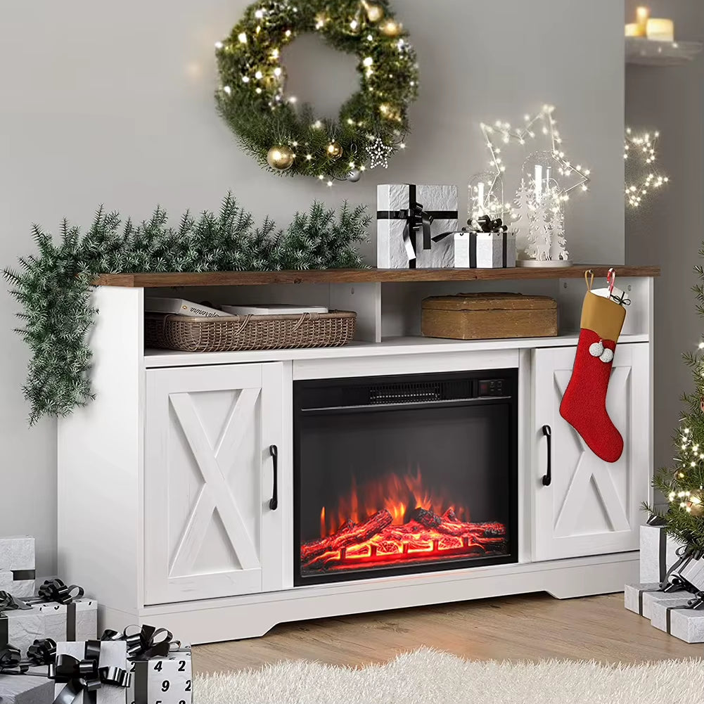 Recessed Electric Fireplace TV Stand with Timer and Remote Home Decoration