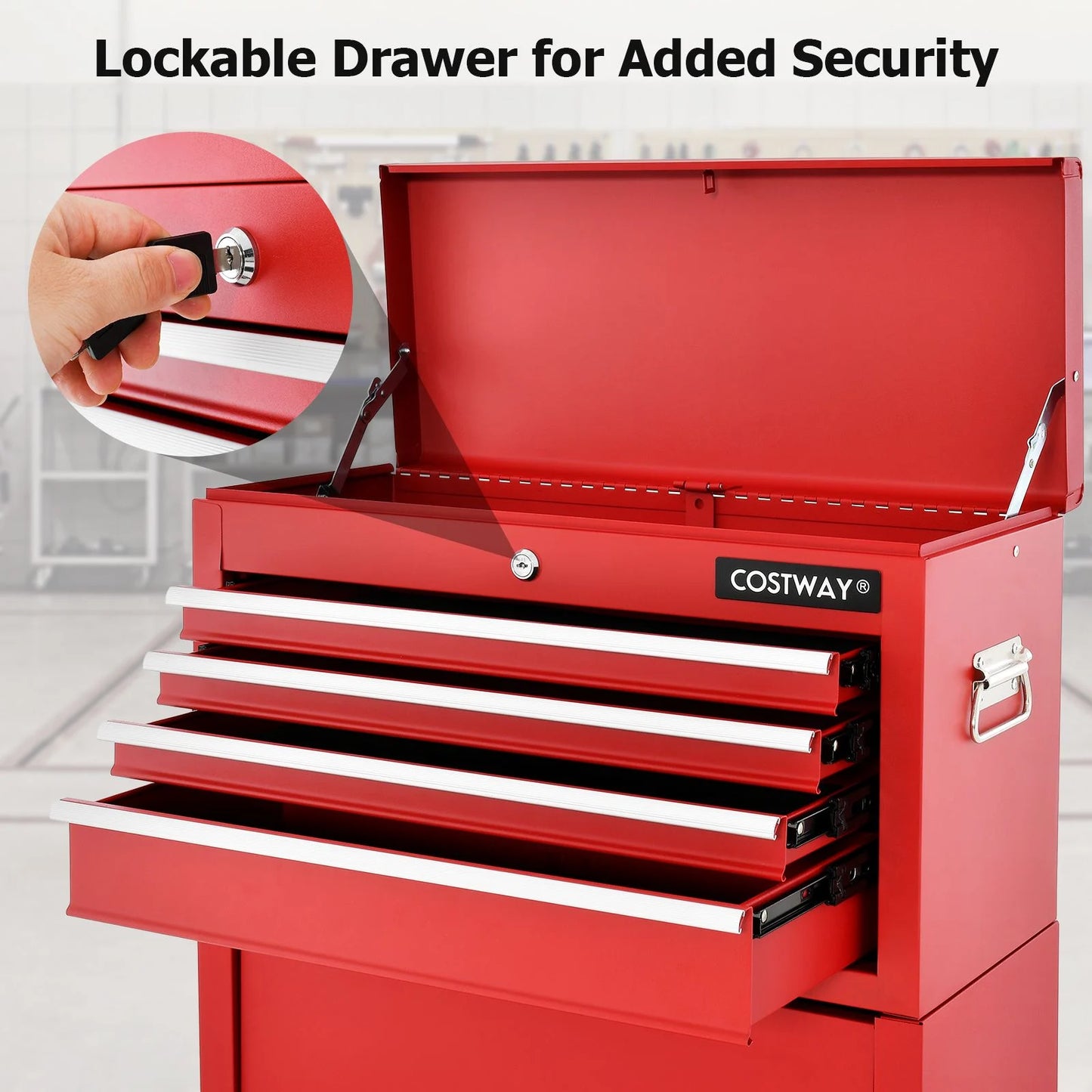 Lockable Tool Storage Cabinet with Handle, Drawers, Wheels and EVA Liner