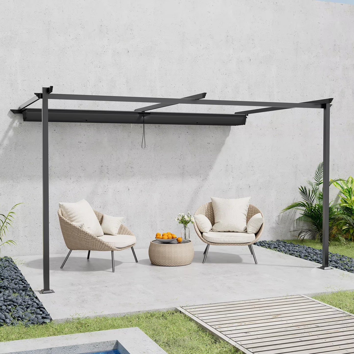 Outdoor Lean to Pergola with Canopy, 10 X 10FT & 10 X 13FT