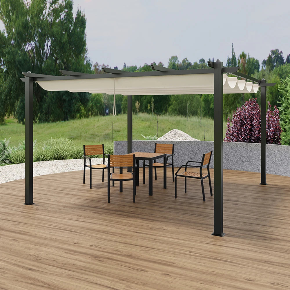 4x4m (12x12ft) Aluminum Pergola with Retractable Louvered Roof - Versatile Garden Gazebo Canopy and Carport