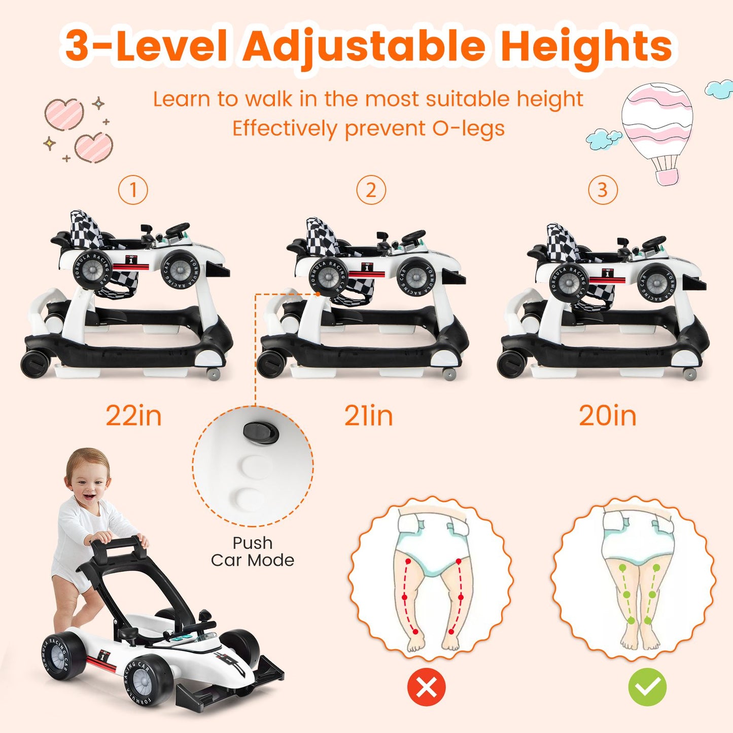 Versatile 4-In-1 Baby Push Walker - Adjustable Height & Speed for Growing Toddlers