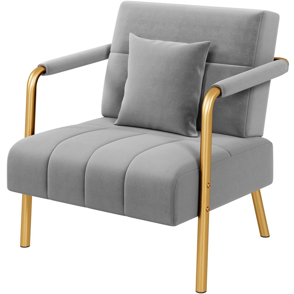 Accent Chair, 75.5 cm Wide Velvet Upholstered Accent Bedroom Chair with Gold Metal Frame & Cosy Pillow, Modern Design