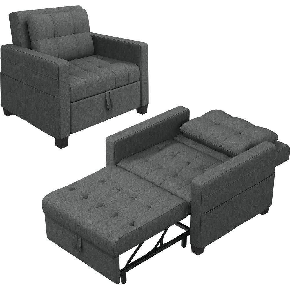 Convertible Sleeper Chair, 3-In-One Chair Bed with Adjustable Backrest and Pillow for Limited Space