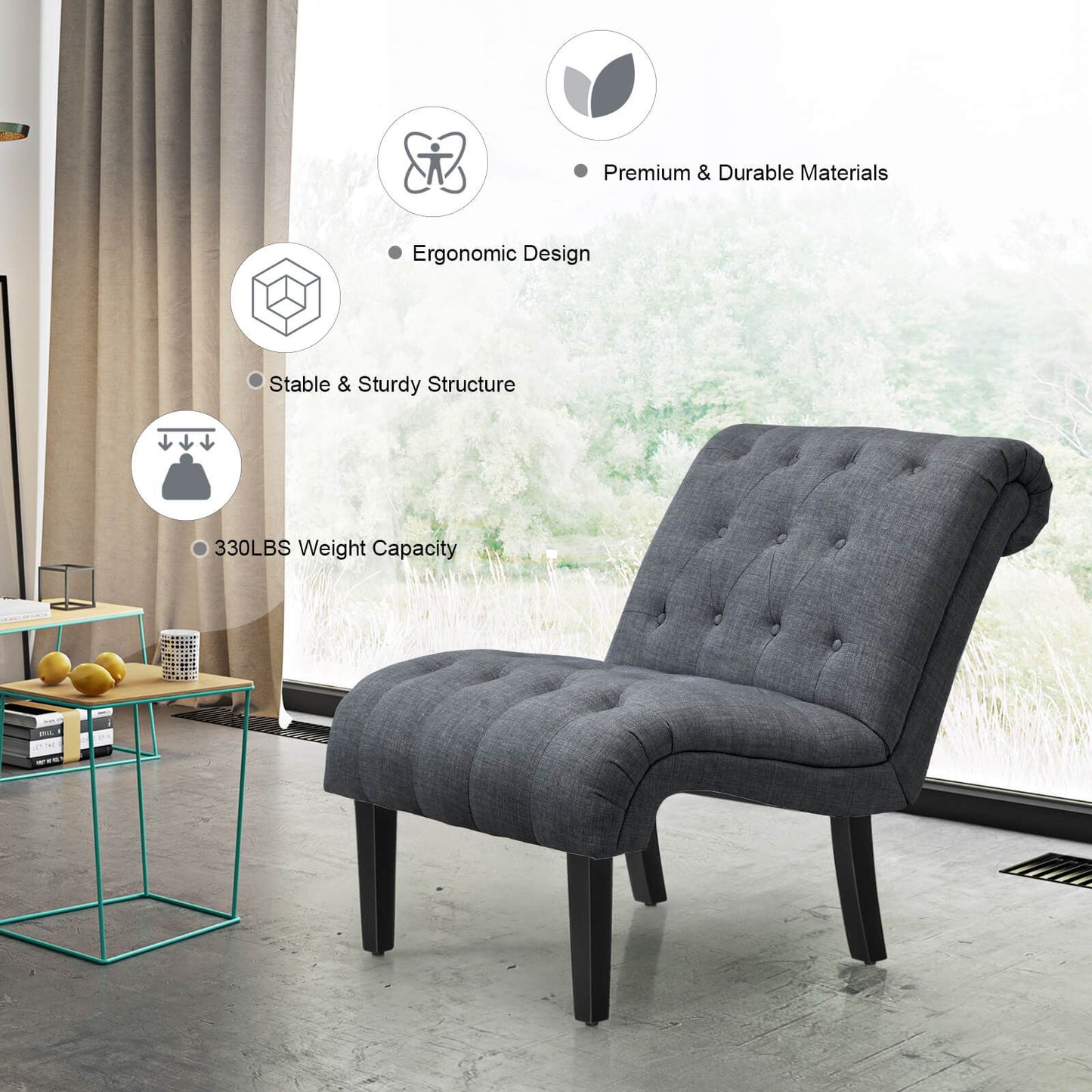 Modern Upholstered Accent Chair with Button Tufted Linen Fabric