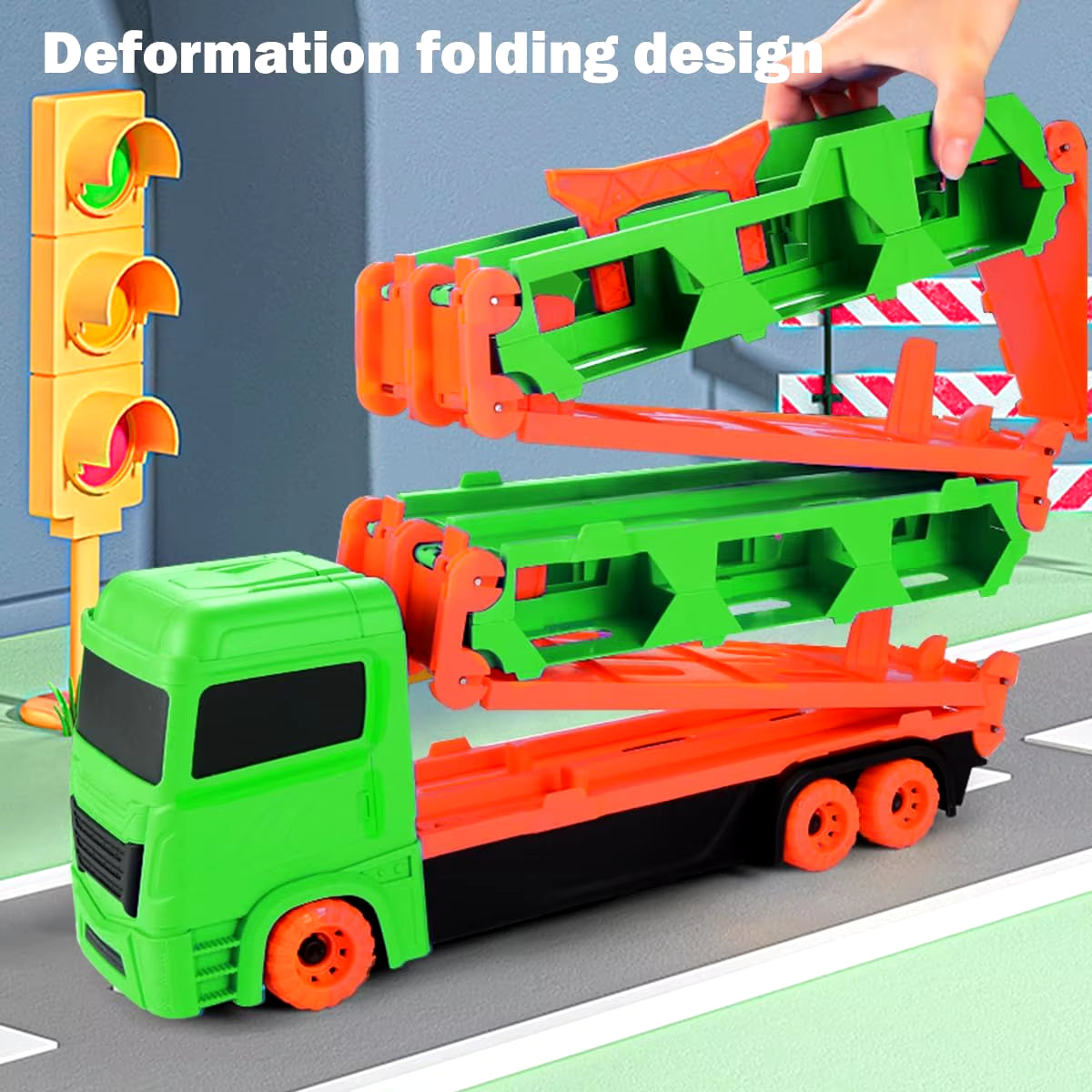 Expandable 1.65M Truck 6X Race Cars Toy for Boys Age 3+ Portable Transport Track Truck Vehicle Toy Set for Kids Gifts