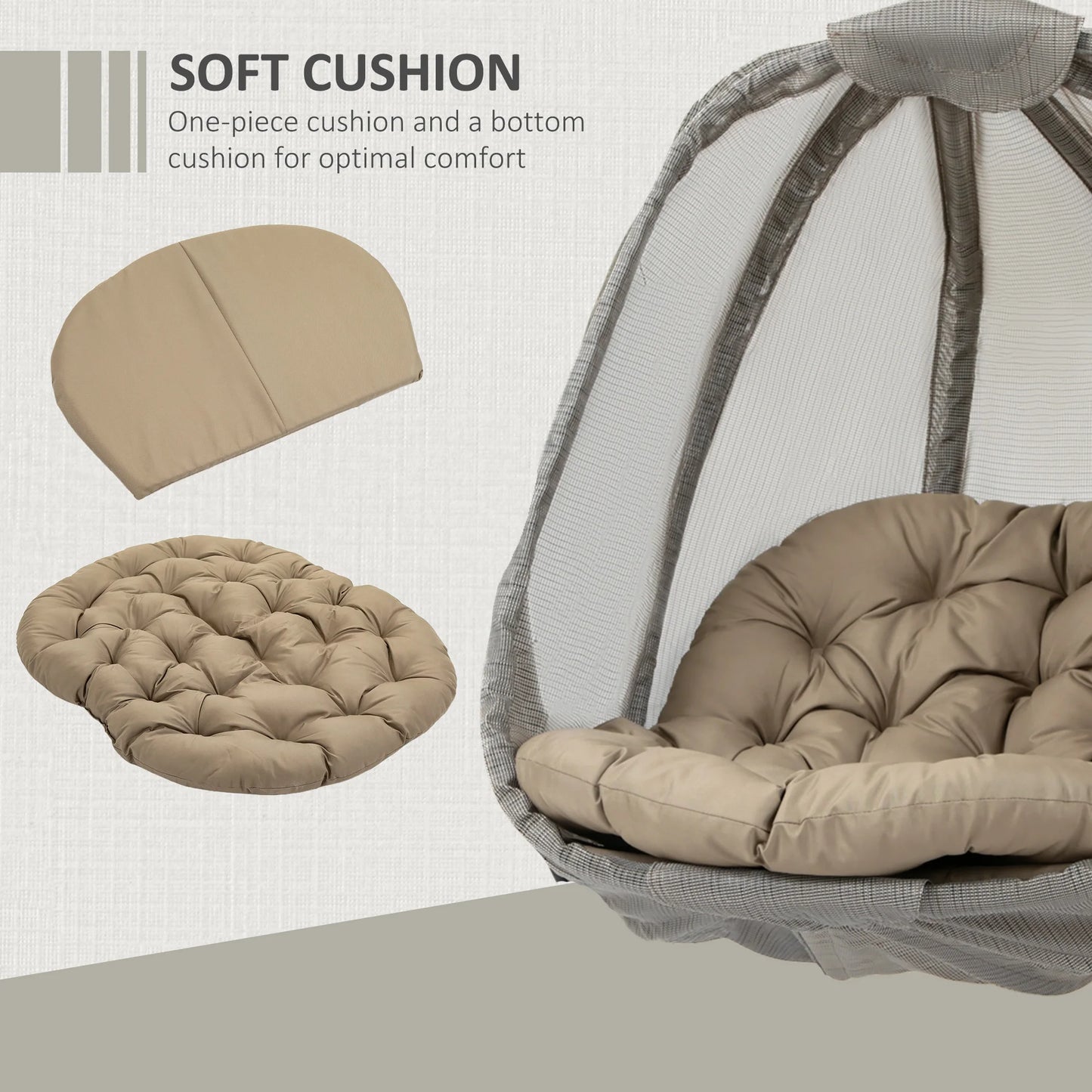 Folding Hanging Egg Chair W/ Cushion and Stand for Indoor Outdoor Khaki