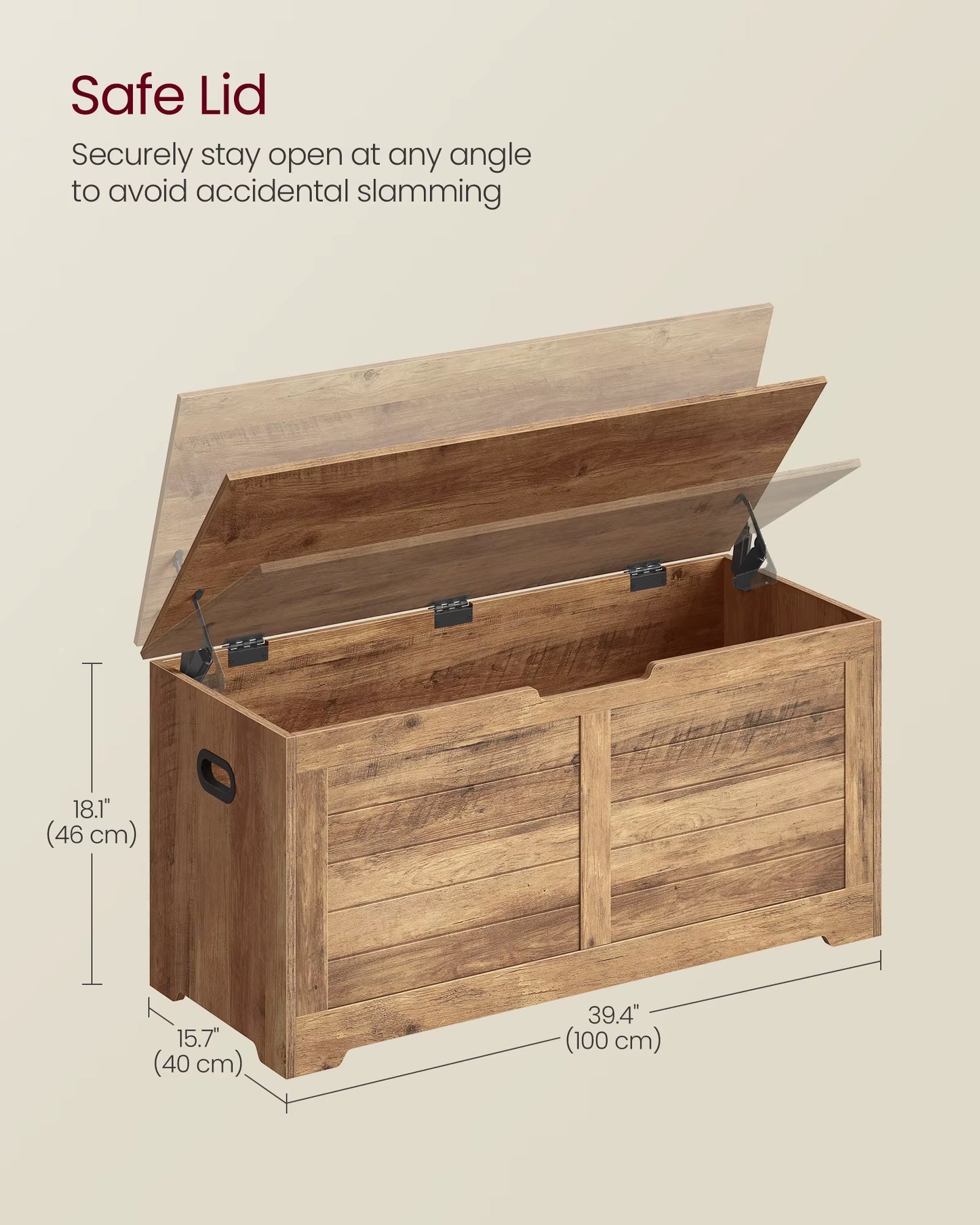 Storage Chest, Storage Bench, Blanket Box with 2 Safety Hinges, Shoe Storage Bench, Rustic Style, 40 X 100 X 46 Cm