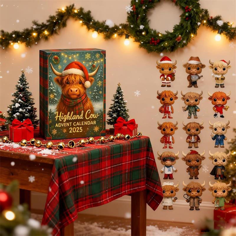 3D Stereoscopic Highland Cow Advent Calendar 2025, 24-Day Surprise Christmas Advent Countdown