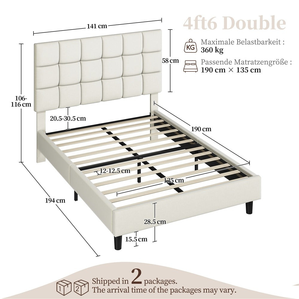 Upholstered Bed Frame, Modern Platform Bed Frame with Strong Wooden Slats Support and Square Tufted Headboard Height Adjustable