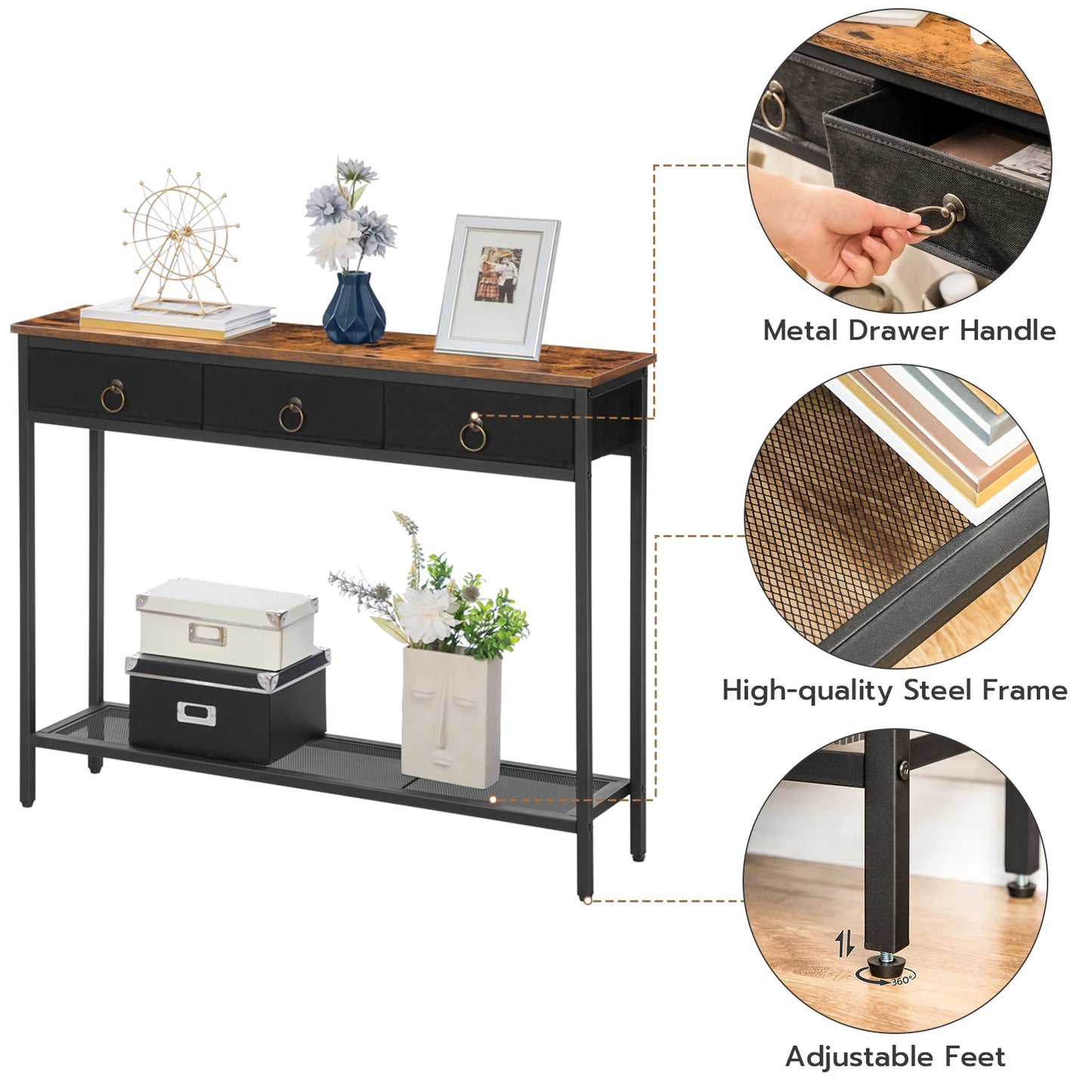 Stylish HOOBRO Narrow Console Table with 2 Drawers & Shelves - Perfect for Entryway, Living Room & Hallway